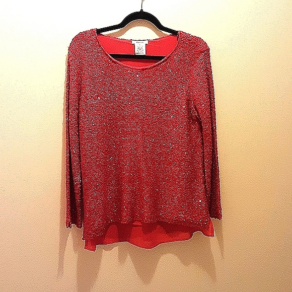 INTRIGUE Red Sequin Sweater Size: XLG - Picture 1 of 5